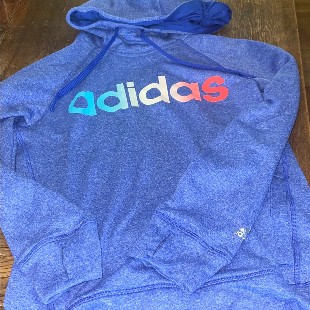 2/$15 Adidas Heather Blue Hoodie with Colorful Logo